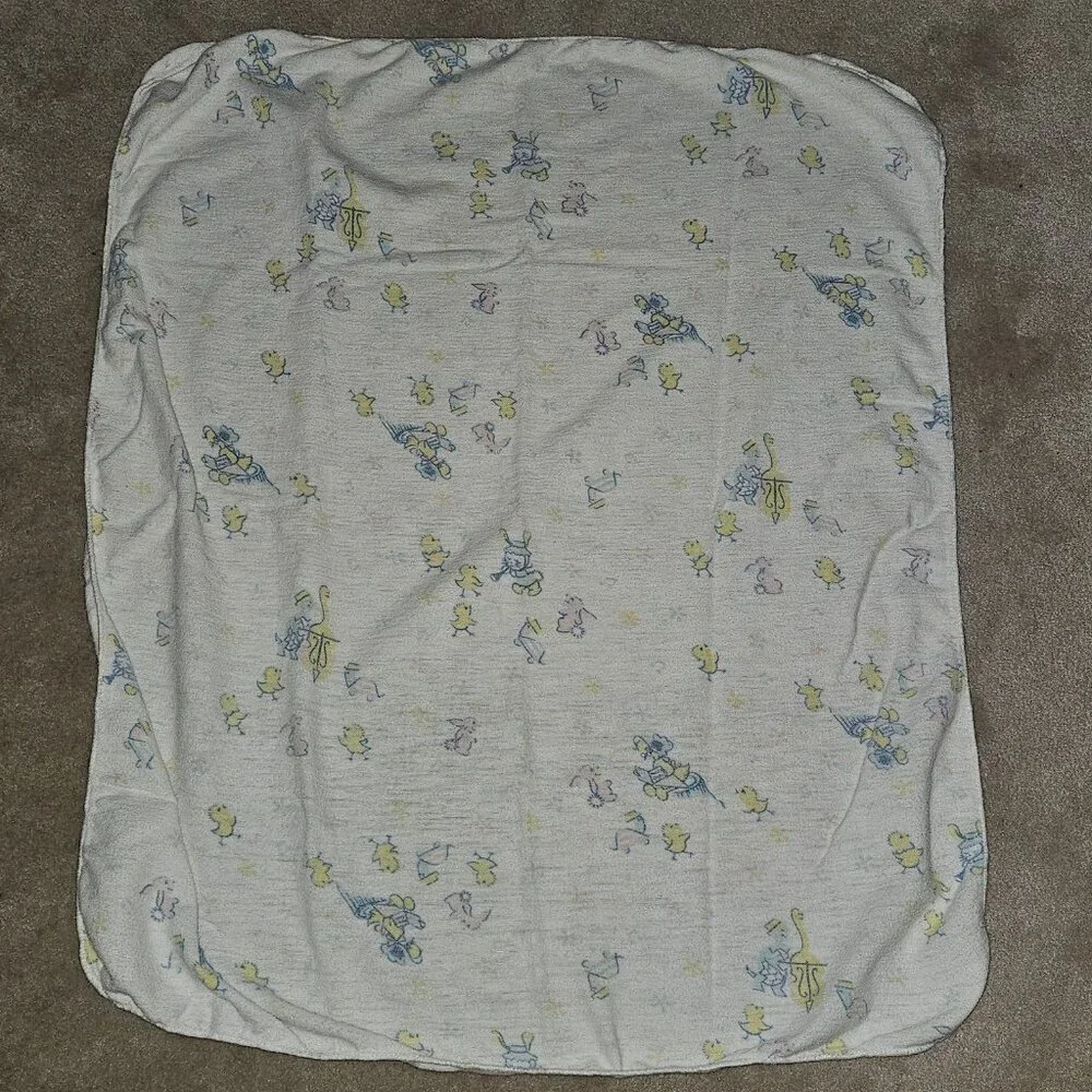 RARE VTG Receiving Blanket Chicks Bunny Turtle Cello Mother Goose READ